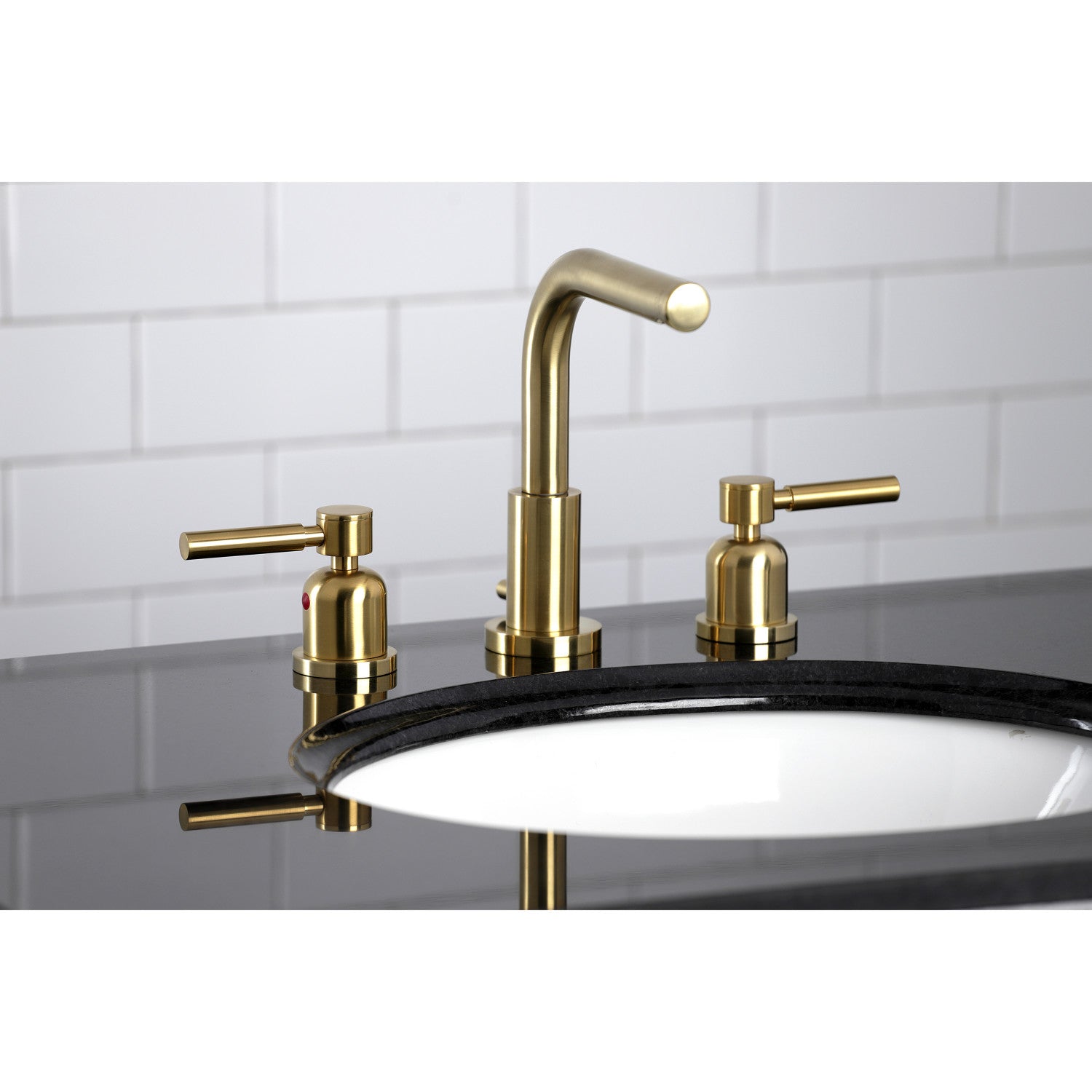 Kingston Sona FSC8953DL - Concord Two-Handle 3-Hole Deck Mount Widespread Bathroom Faucet with Brass Pop-Up, Brushed Brass — thumbnail 2